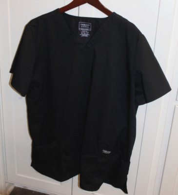 Cherokee Workwear Womens Size 2XL Black V-Neck Pockets Scrub Top  Revolution