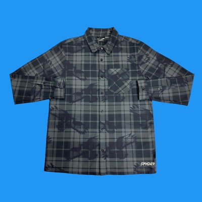 Spyder Mens Size M Elevate Creston Plaid Button Up Long Sleeve Heavy Gray Shirt