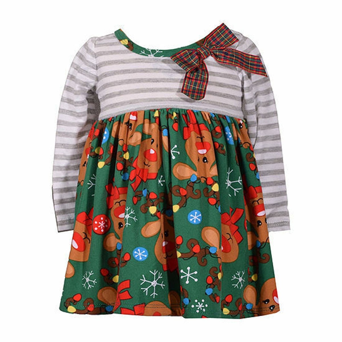 BONNIE JEAN BABY Girls Reindeer Dress Bloomer Green Christmas Winter, NWT - Main Image
