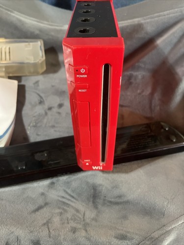 Lot NINTENDO WII RED CONSOLE RVL-001 w/Cables Remote Nunchuck Wheel Manual  - Picture 9 of 19