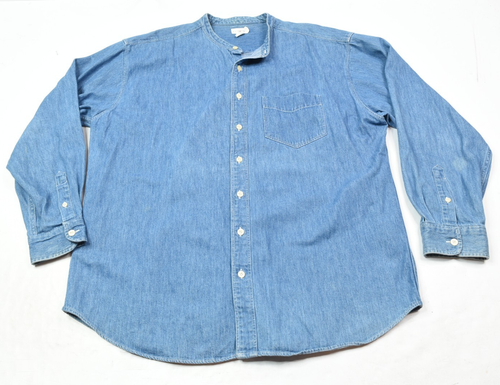 Vintage J.Crew Jeanshemd Herren 2XL Blau Band-Kragen Langarm Knopfleiste