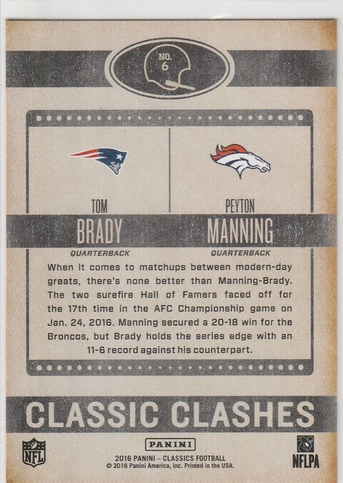 TOM BRADY & PEYTON MANNING Classic Clashes DUAL INSERT FOOTBALL CARD Bronco Pats - Image 2 of 2