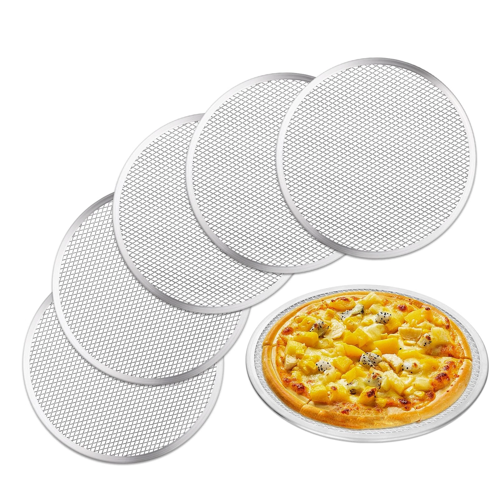 Pizza Pan Set of 3pcs, Aluminum Pizza Screen, Metal Pizza Tray for Oven Kitch...