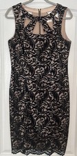 Eliza J Black Lace Sleeveless Shift Dress Womens Size 12 Black Over Tan Cutouts