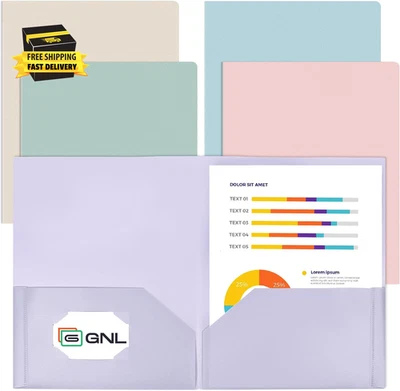 Plastic Folders with Pockets, Pack of 5, Muted Pastel Colors, Heavy Duty 2 Pocke - Image 1 of 4