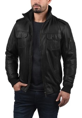 Black Bomber Flight Real Leather Jacket For Men