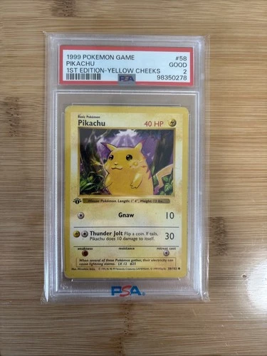 Pikachu 1st Edition Yellow Cheeks PSA 2 1999 Pokemon Base Set Shadowless #58