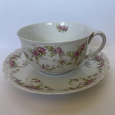 Vintage Tea Cup Saucer Set Habsburg China Austria Pink Floral Roses Delicate