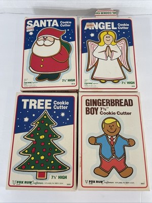 Four Large Vintage Fox Run Craftsman Cookie Cutters 1980s Santa Gingerbread Boy
