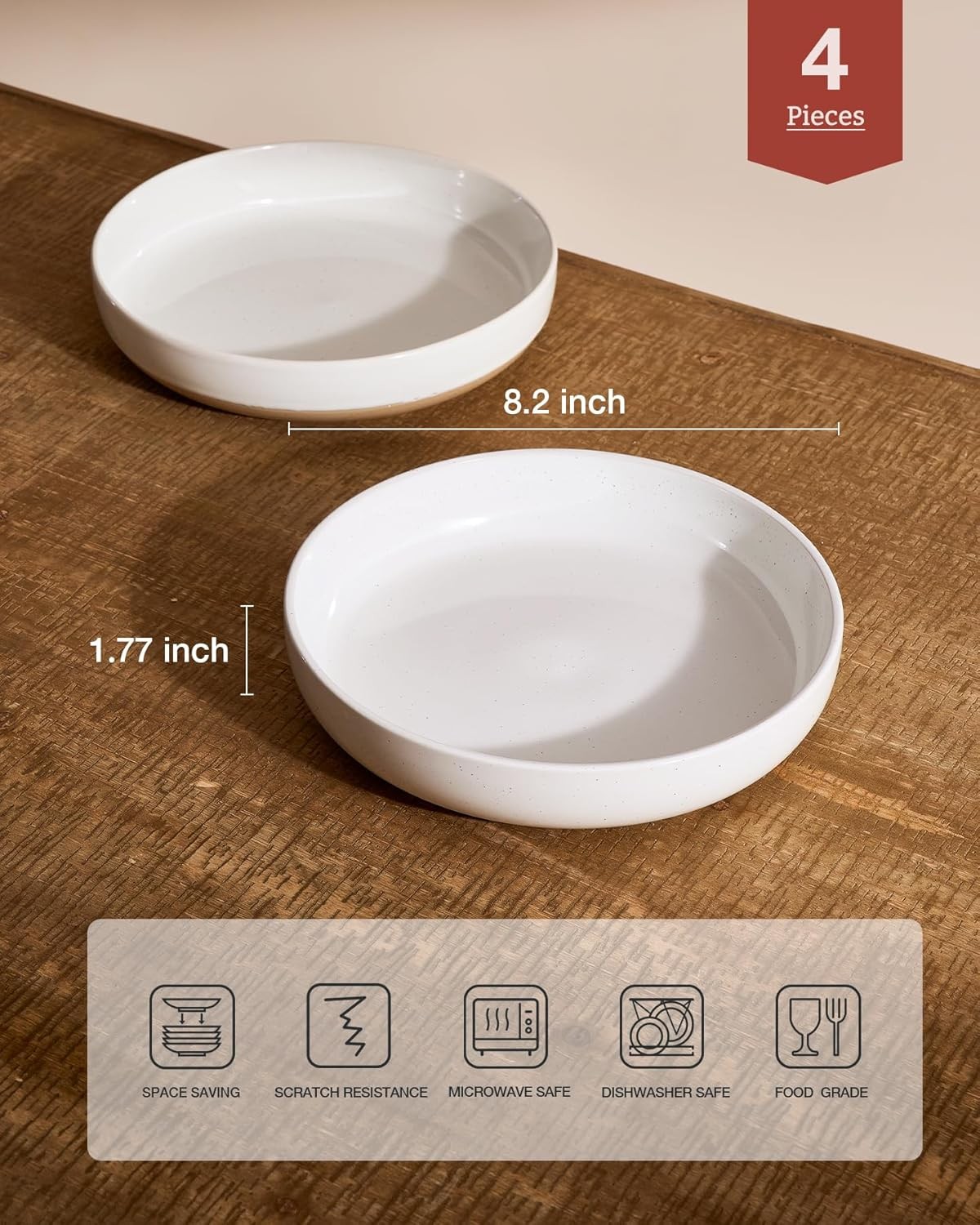 famiware Milkyway 33 oz Bowl Set, Pasta Bowls Set of 4, Salad 4 pcs, White 