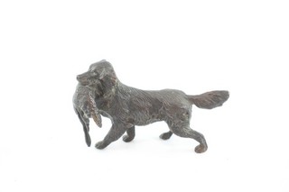 Bronze Figurine Of Dog W/ Rabbit Vintage Statuette 11x7cm 475g