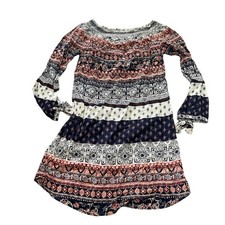 beachlunchlounge Womens Boho Long Sleeve Shift Dress Smocked Neck Size XS
