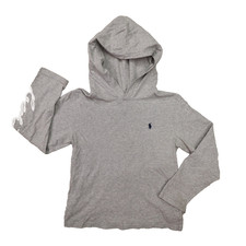 Polo Ralph Lauren Long Sleeve Knit Hoodie Shirt Heather Grey Logo Boy's M 10-12