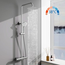 Bathroom Thermostatic Exposed Shower Mixer Twin head Large Square Bar Set
