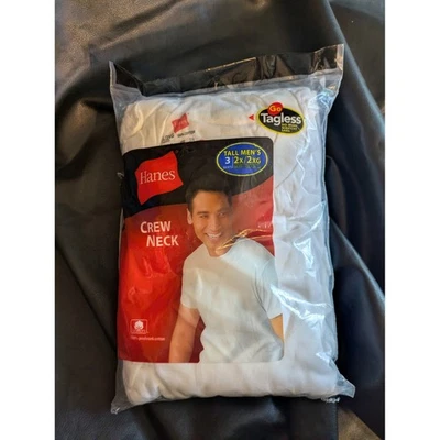 Hanes Alto Hombre Cuello Redondo Camisetas 3 Paquete Blanco 2XL 2XG Cotton 2135L - Imagen 1 de 4