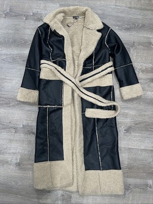 Fashion Nova Ines Faux Leather Women s Trench Coat XL Black and Brown Belted