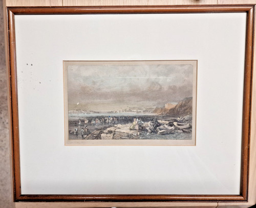 1837 Engraving Entrance to Shields Harbour after Balmer by Finden, Framed (photo 4)
