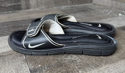 Nike Slides Womens Size 9 Comfort Footbed Black White Logo Adjustable Strap