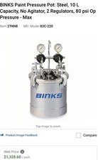 Binks 83c-220 Pressure Tank - 2.8gal