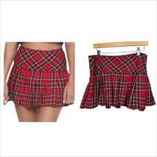 Y2K 90s Royal Bones Mini Pleated Red Tartan Plaid Skirt L Academia Punk Goth