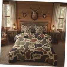 Camo Deer Comforter Set 7 Pcs Camouflage Hunting Deer Bedding Twin Army Green