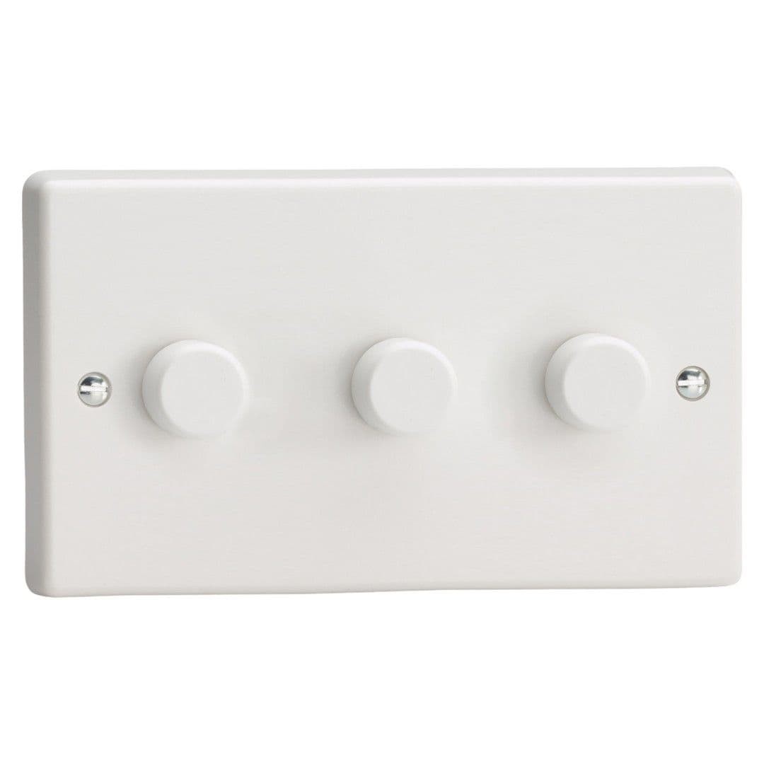 Varilight TQDP253W White Plastic 3 Gang V-Dim Push On/Off Halogen Dimmer 40-250W