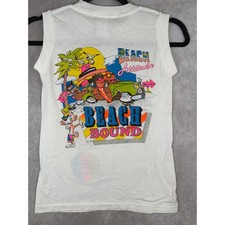 Body Ragz Muscle Tank Kids S 8-10 White Vintage 80s Beach Bound Surf Graphic Tee
