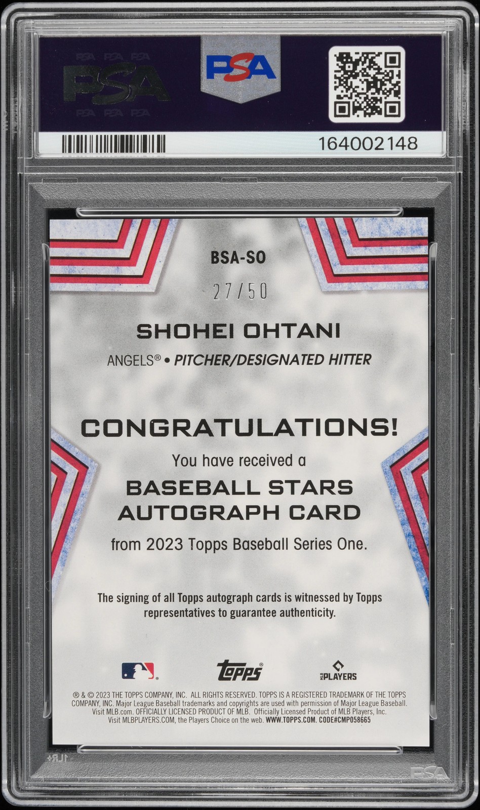 2023 Topps Baseball Stars Shohei Ohtani Auto Gold /50 PSA Authentic Auto 10 view 2