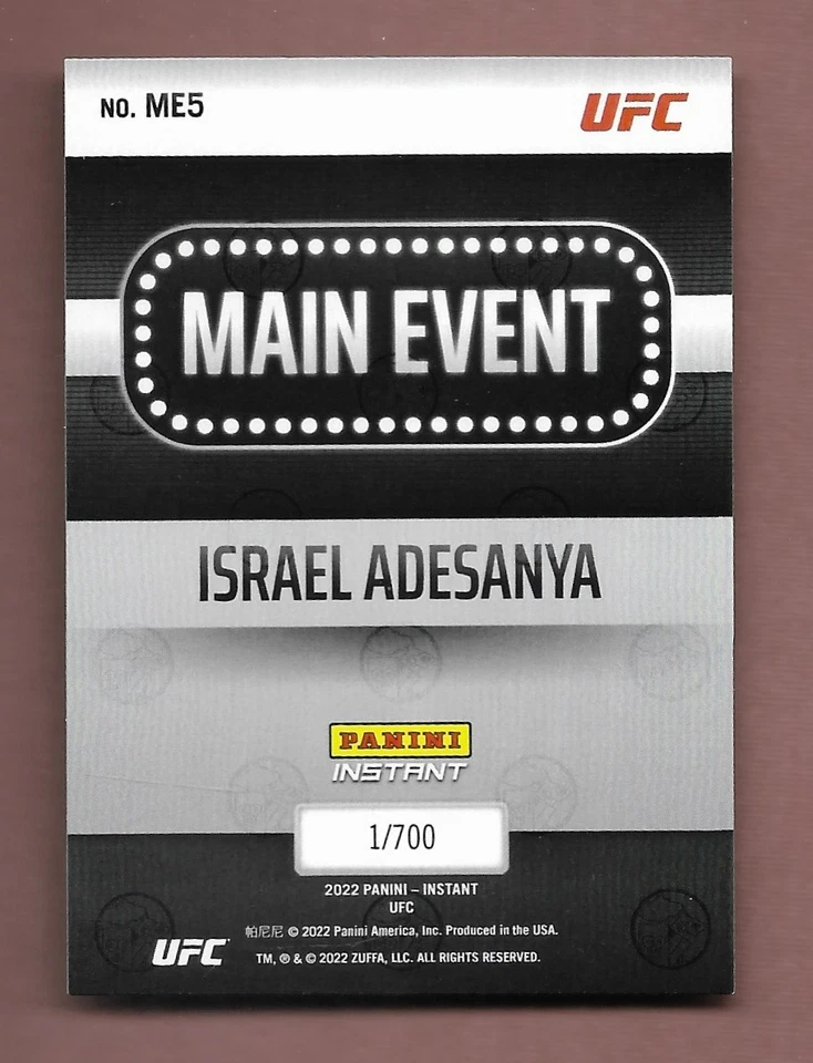 ISRAEL ADESANYA 2022 PANINI INSTANT SP INSERT CARD #'D /700 UFC STAR!! - Image 2 of 2