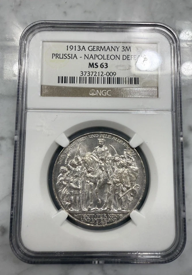 1913 GERMAN STATES Silver 3 MARK NGC MS-63 PRUSSIA - NAPOLEON DEFEAT PRE WWI - Image 3 of 3