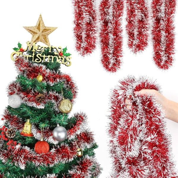 Weihnachtsgirlande 6X2M Rot Tannengirlande Lametta Deko FüR Wand TüR Fenster-image