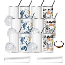 12 oz Sublimation Tumblers Blanks with Lids and Straws Stainless Steel Straig...
