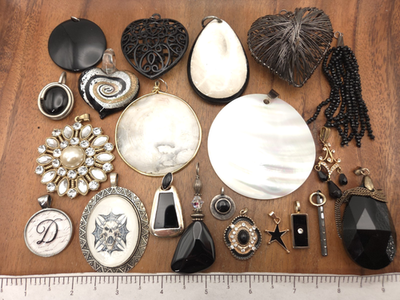 #ad Vintage Now 20 Piece Black And White Tone Pendants Craft Wear Jewelry Lot #9 $29.99