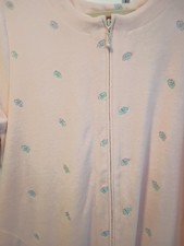 Vintage LONG Terry Cloth Zip Robe Housecoat Pink Embroidered Short Sleeve Sz L