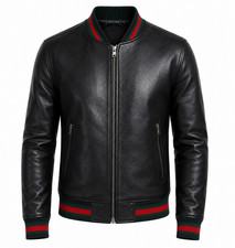 Mens Luxury Style Genuine Black Leather Varsi...