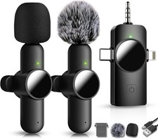 3-in-1 Wireless Mini Lavalier Microphone Set iPhone Android Camera USB-C Black