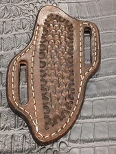 Brown Open Top Belt Loop Basketweave 45° Fix Blade Knife Leather Sheath