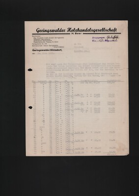GERINGSWALDE-HILMSDORF, Brief 1937 Geringswalder Holzhandelsgesellschaft H Beer