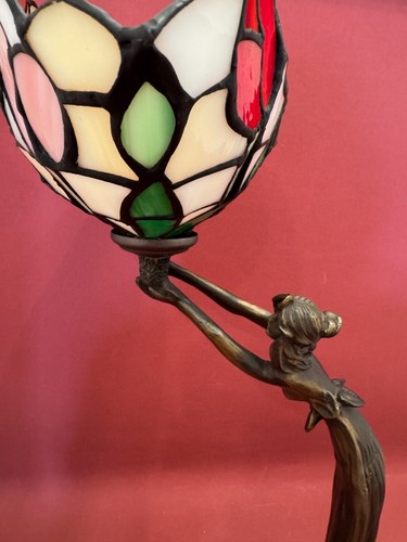außergewöhnlich schöne Jugendstil Tischleuchte Bronze patiniert Figurenlampe - Bild 14 von 18