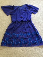 Brand New $349 ALICE + OLIVIA Blue Silk Floral Ribbon Detail Dress, Size Medium