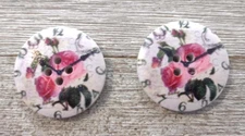 2 Clock Face Floral Sewing Buttons Crafting Wood 4 Hole 1.25" 
