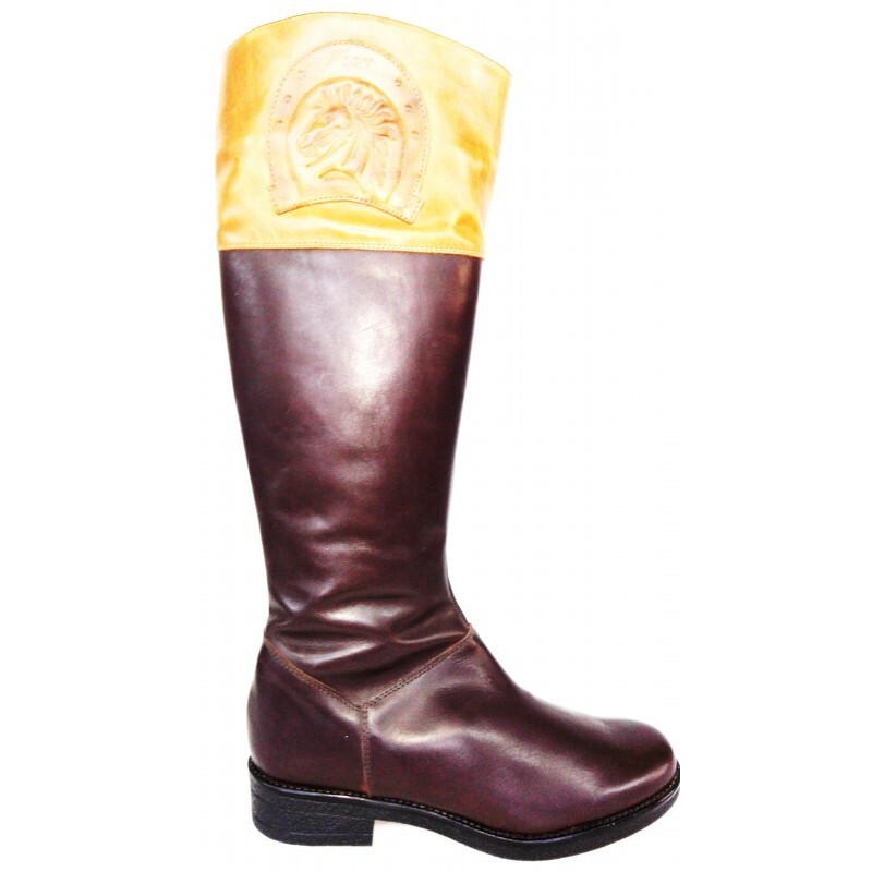 Botas de piel bicolor, cremallera, tacón ancho y bajo, suela antideslizante