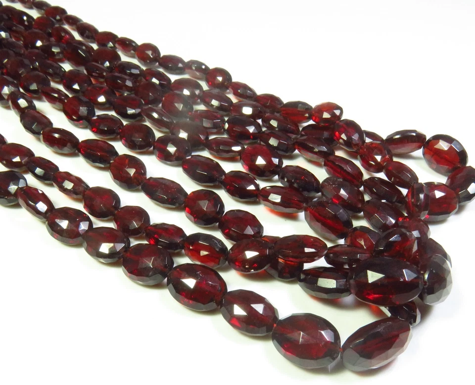 Top Grado Naturale Granato Rosso Sfaccettato Ovale Gemme Perline 7-12mm 18 " - Immagine 2 di 4