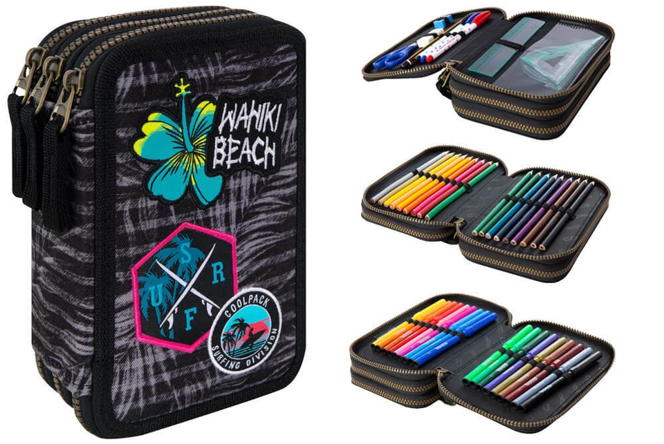 COOLPACK 3-FACH 44-teilig Mäppchen Federmappe Federtasche, Grey Badges B67155