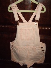 T25 Girls Size 12 Justice Shortalls Peachy Pink Denim Crochet Trim Pockets