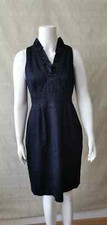 London Times Navy Blue Frill Ruffle Neck  A Line Dress Work Formal Smart 8 #L12D