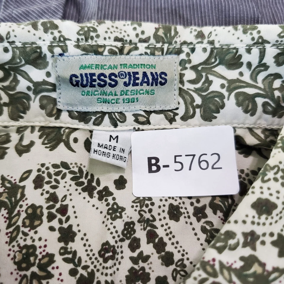 ВИНТАЖНАЯ мужская рубашка Guess на пуговицах M бежевая с цветочным узором пейсли короткий рукав 90-е США - Изображение 2 из 4