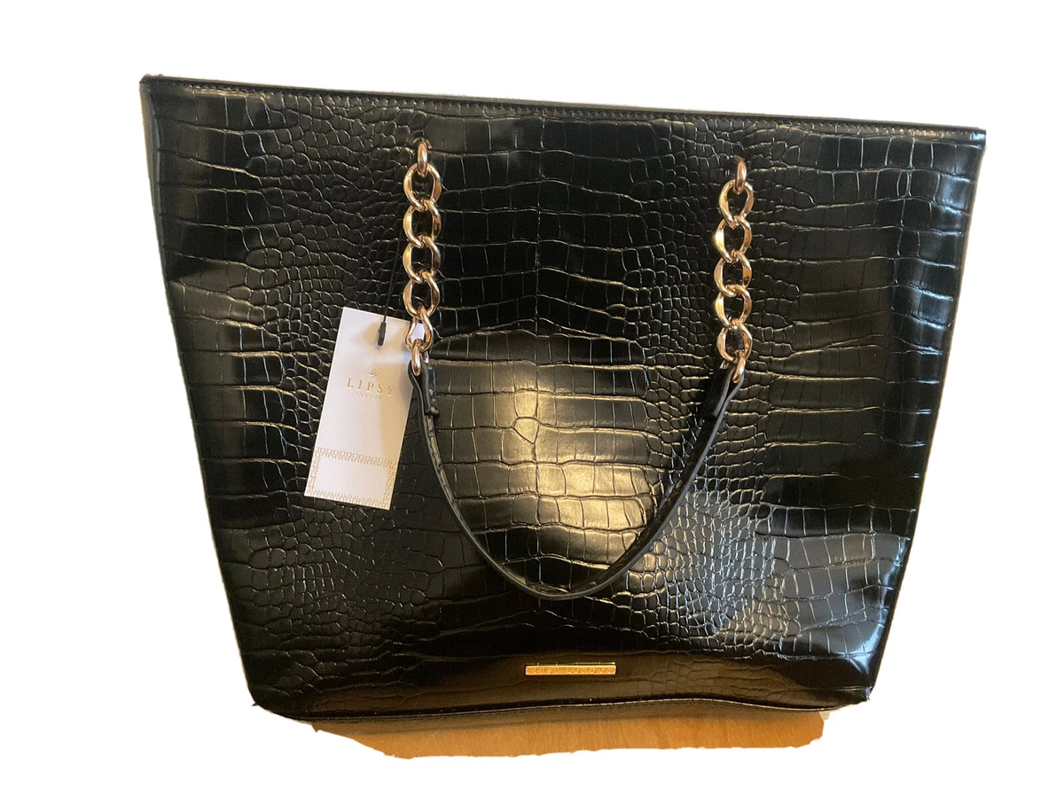 BNWT Lipsy London Mock Crock Effect Tote Bag Large Black