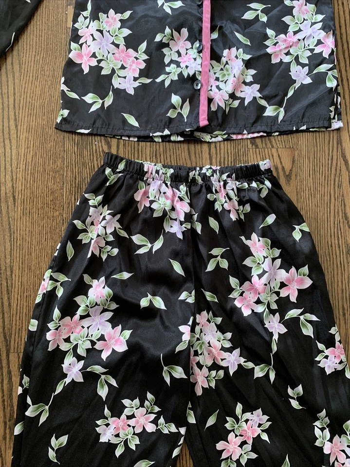 Secret сокровища черный розовый цветочный атлас пижамы женщин размер маленький 4/6 комплект 2 - Изображение 3 из 4