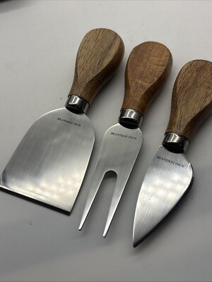 3 Pcs Brandani  Inox Cheese Knife Set  2.5 in Stainless Blade and Wood Handle